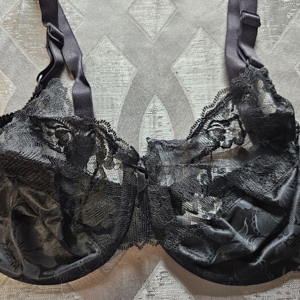Fruit of the Loom Bra #4402 Delustre 38C Satin Lace Underwire 90's VTG Black - Picture 2 of 6